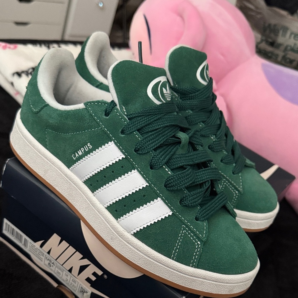 Adidas Campus Green and White Sneakers